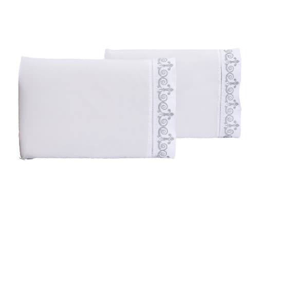 Jogo lençol Padrão quarto casal bordado 3 peças branco cinza