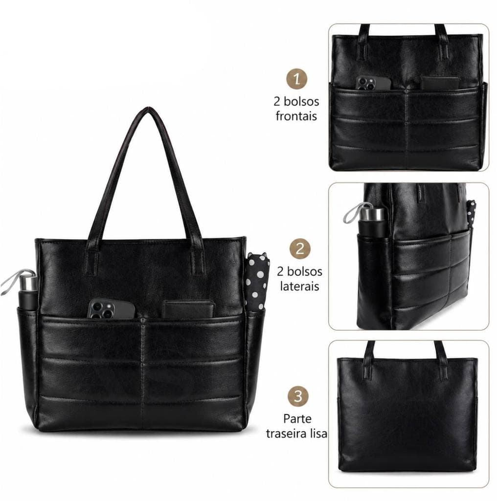 Bolsa Femenina Tote Grande de Ombro Alça Reforçada para Trabalho Elegante Cabe Notebook Academia