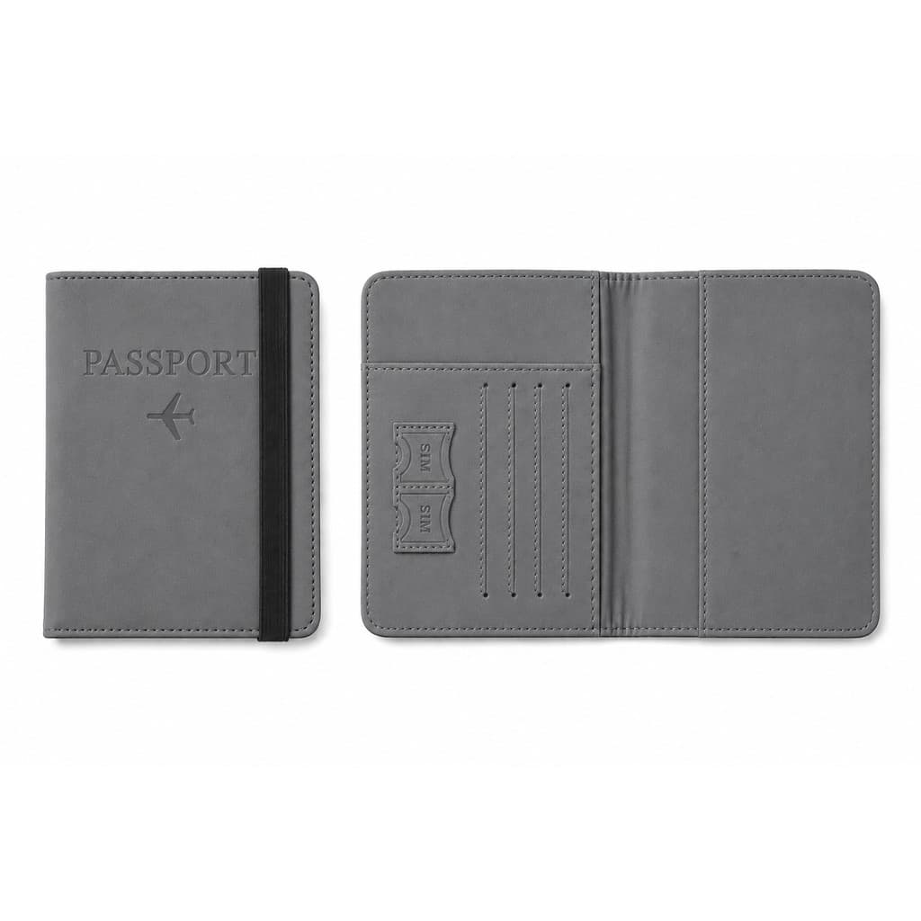 Porta Passaporte Premium Organizador Documentos Viagem Cinza