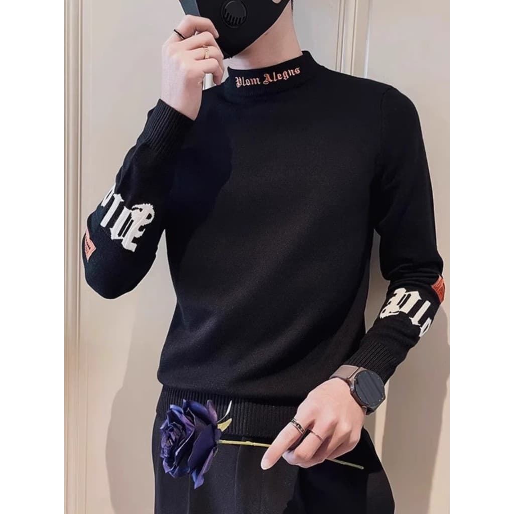 Influenciador meia gola alta suéter masculino Street Wear versão coreana Slim-fit rufião bonito suor