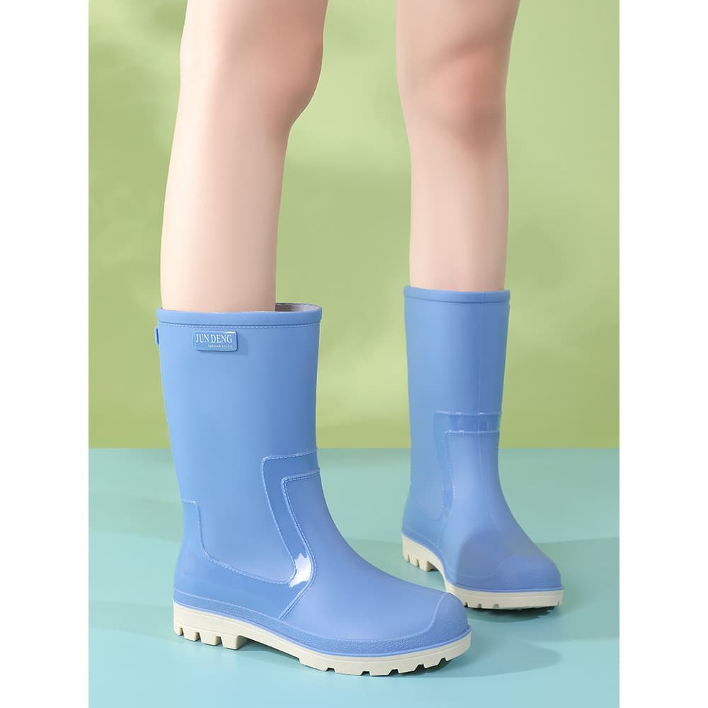 Botas de chuva militares Deng Fashion femininas adultas cano médio outono botas de chuva impermeáveis de lã sapatos de á