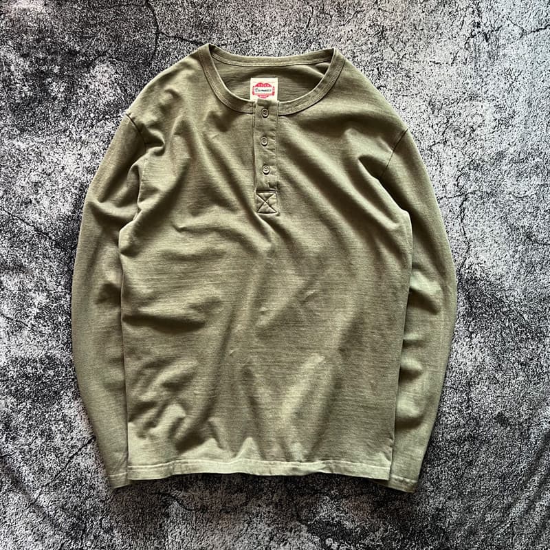 Henry Camisa Americana Retro Pesada Ami Cáqui Lavado Angustiado Manga Comprida Solta Puro Algodão Porta Tubo Gola Manga