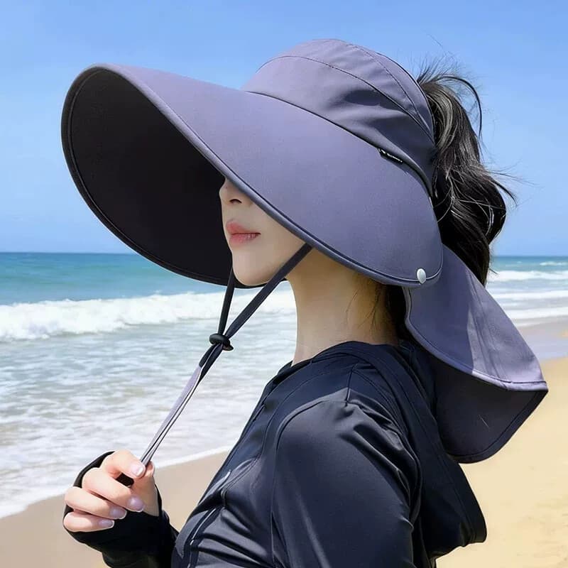 Proteção do pescoço integrado chapéu de sol feminino protetor solar Anti-ultravioleta verão ao ar livre oco superior bal