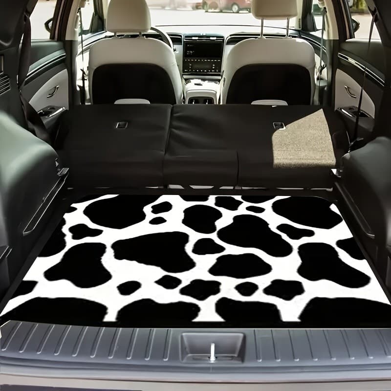 Pacote de 1 peça Tapete de porta-malas de carro com padrão de vaca preto e branco Universal Honda/Tesla/caminhão/SUV/car