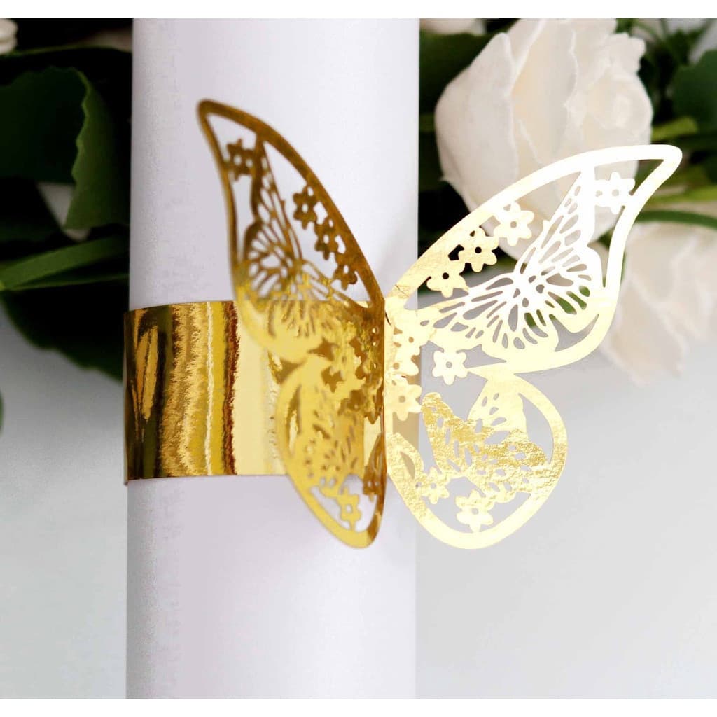 50Pcs Anéis De Guardanapo Descartáveis De Papel Borboleta 3D Faixas Para Festa De Casamento Decoração De Mesa