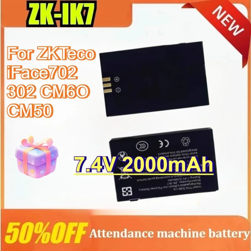 ZK-IK7 7.4V 2000mAh Para ZKTeco IFace301/302/501/502/701/702 Máquinas De Consumo IClock880 CM20/50/60