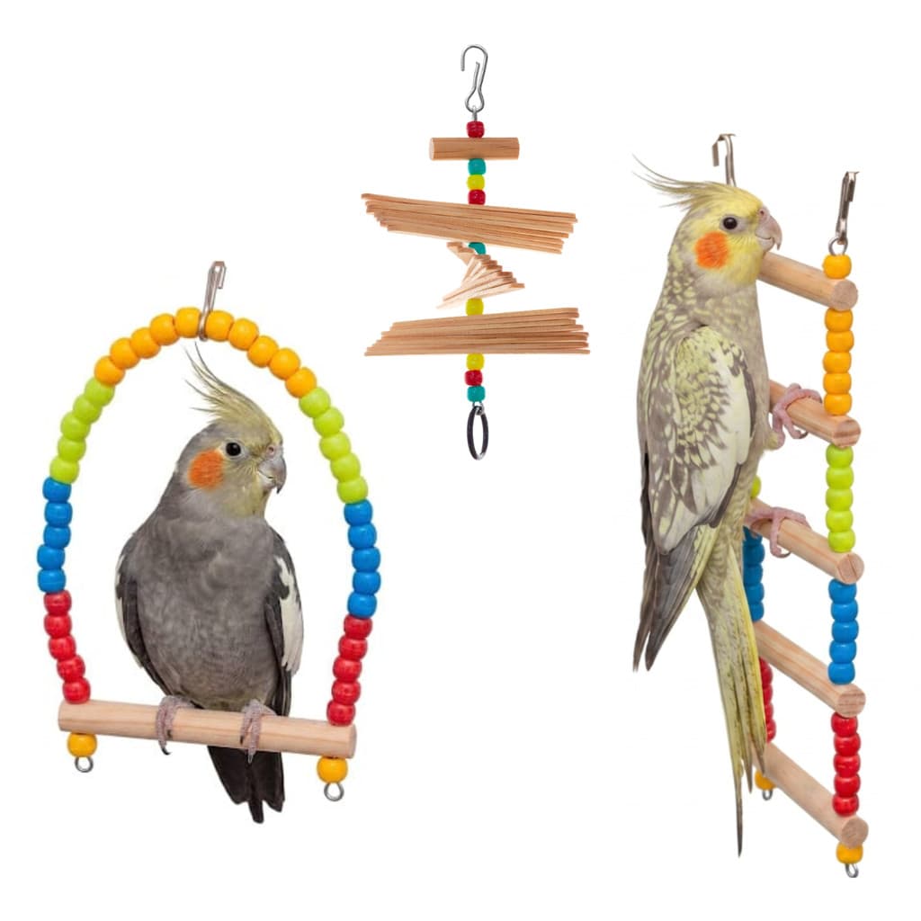 Kit 03 Brinquedo Para Calopsita, Periquito, Agapornis Escadinha e Arco
