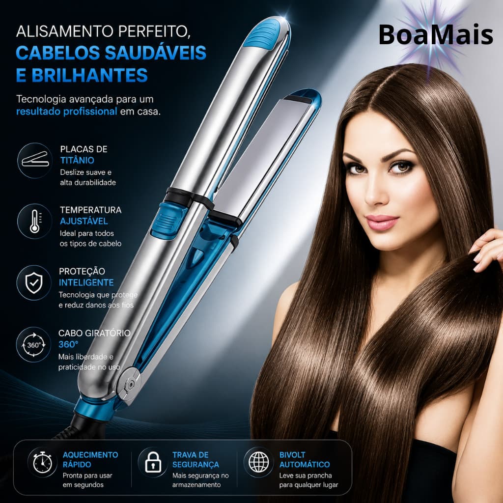 Chapinha 2 em 1 Nano Titânio Profissional Alisadora e Modelador Bivolt para Cabelos Lisos e Ondulado