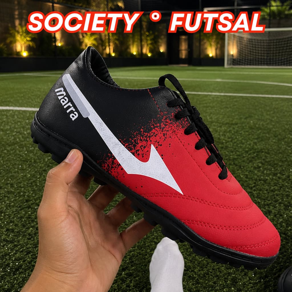 Chuteira Society com Travas e Futsal Lisa Reforçada Antiderrapante Quadra Grama Sintética e Salão