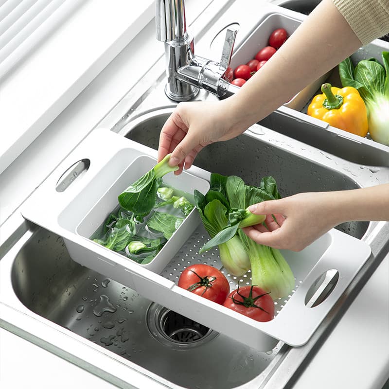 Cesta de drenagem retrátil pia vegetal lavatório utensílios de cozinha máquina de lavar louça dreno vegetal azul cesta d