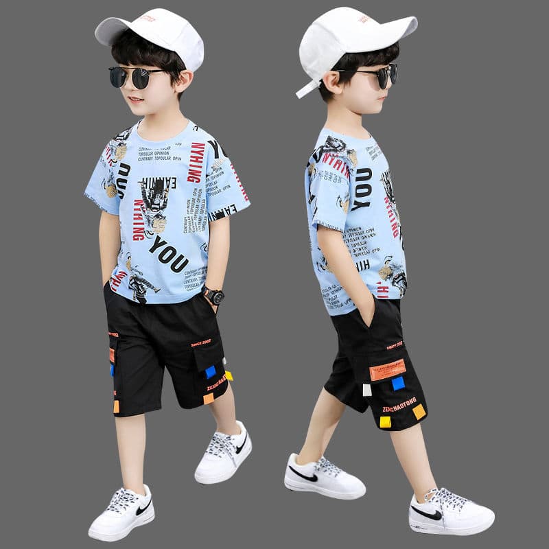 Meninos terno de verão bonito versão coreana 2026 novo estilo bebê roupas de manga curta médio pequeno crianças moda ter