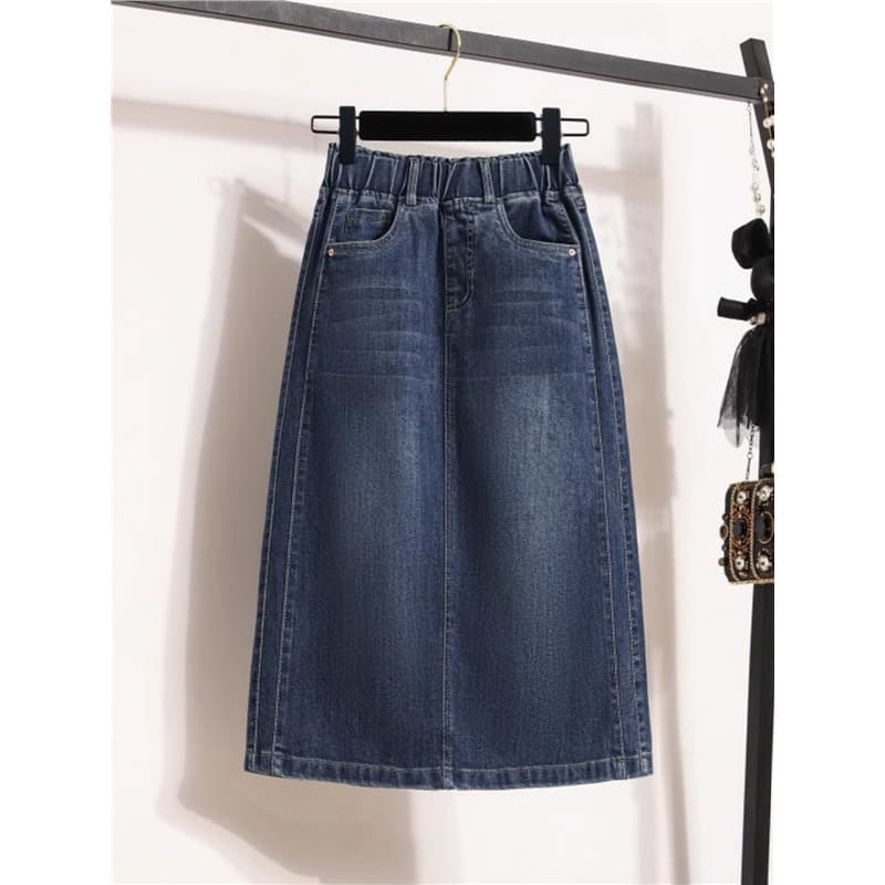 Plus Size roupas femininas 2025 primavera novo estilo mais magro olhar A linha Denim saia gordura MM cintura elástica ca