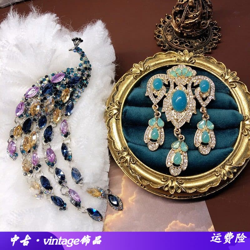 Fabricante pronto estoque europeu americano indústria pesada pavão Phoenix coroa borla broche colorido azul Gem diamante