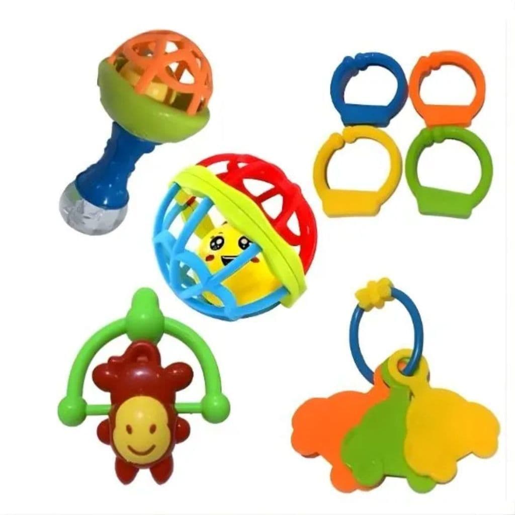 Kit Chocalho Mordedor Sensorial Macio Bebê Bola Colorido 8 Peças Brinquedo Infantil Estimulação Alívio Gengiva Dentição