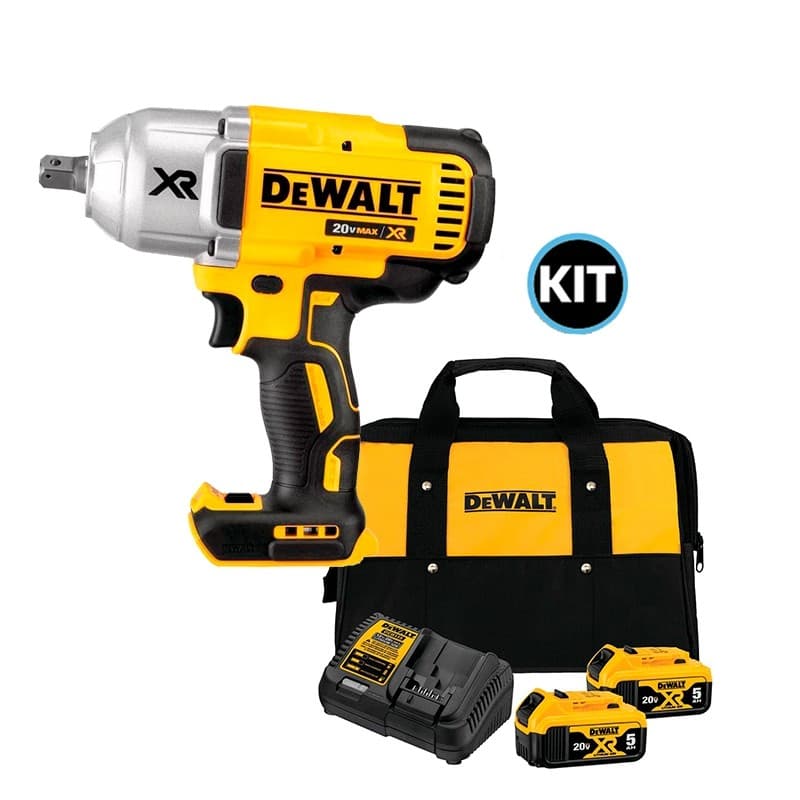 Kit Chave de Impacto 1/2" Dewalt DCF899B-B3 + 2 Baterias 5Ah DCB205-B3 + Carregador DCB115 Bivolt + Bolsa