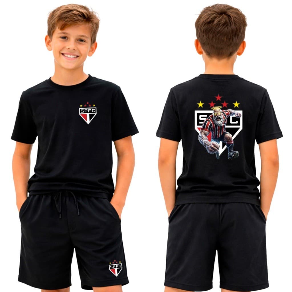 Kit Infantil 2 Peças Com 1 Camiseta e 1 Short Moletom Do São Paulo Tricolor Independente Infantil