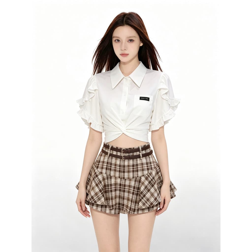 VERUMI coreano Retro renda costura camisa curta feminina Design de verão único bonito novo estilo camisa pequena