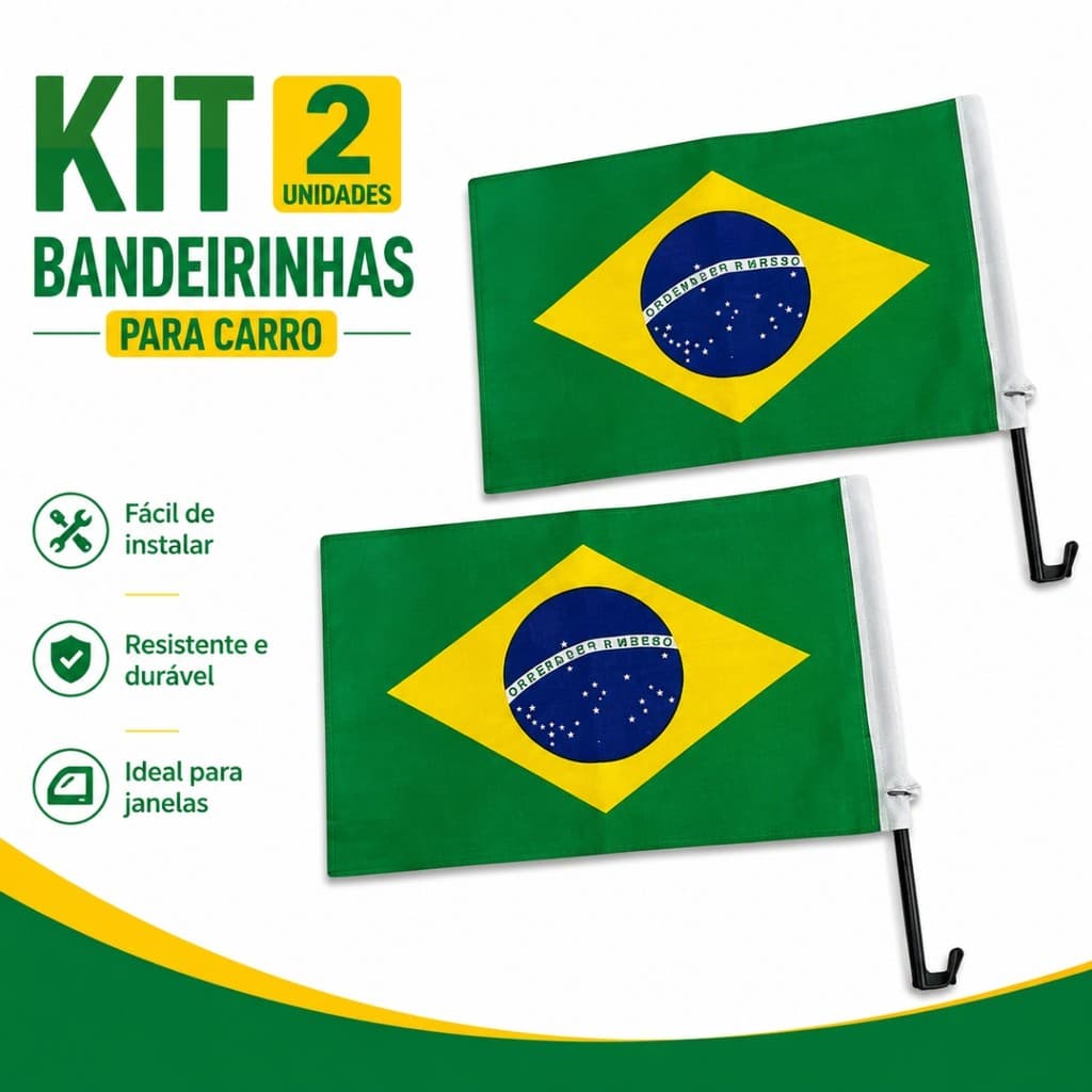 Kit 2 Bandeirinhas Carro Brasil Janela Torcida Futebol