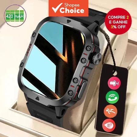 Novo Relógio Inteligente Masculino com Chamada Bluetooth Assistente de Voz Tela de 1,96 Polegadas Relógio Esportivo