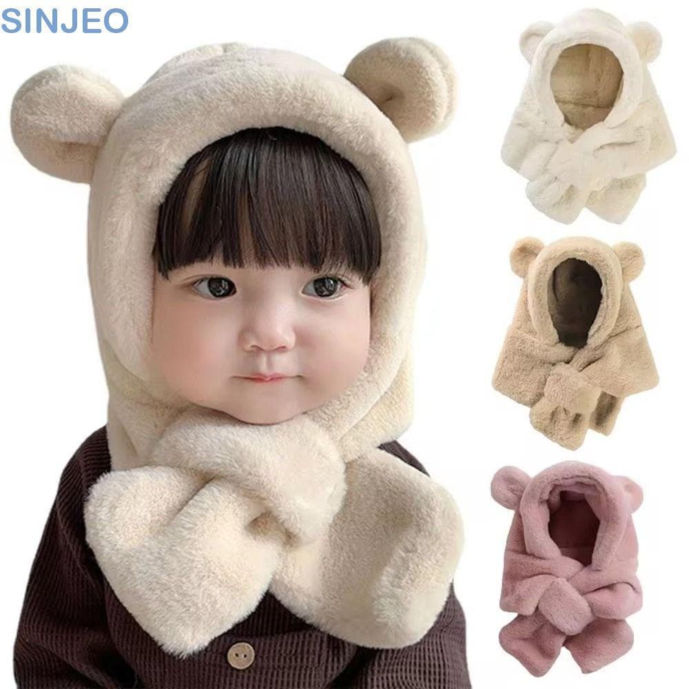 SINJEO Lenço De Chapéu De Uma Peça , Pelúcia De Urso De Bebê De Pele Sintética De Inverno , Chapéus De Proteção De Ouvid