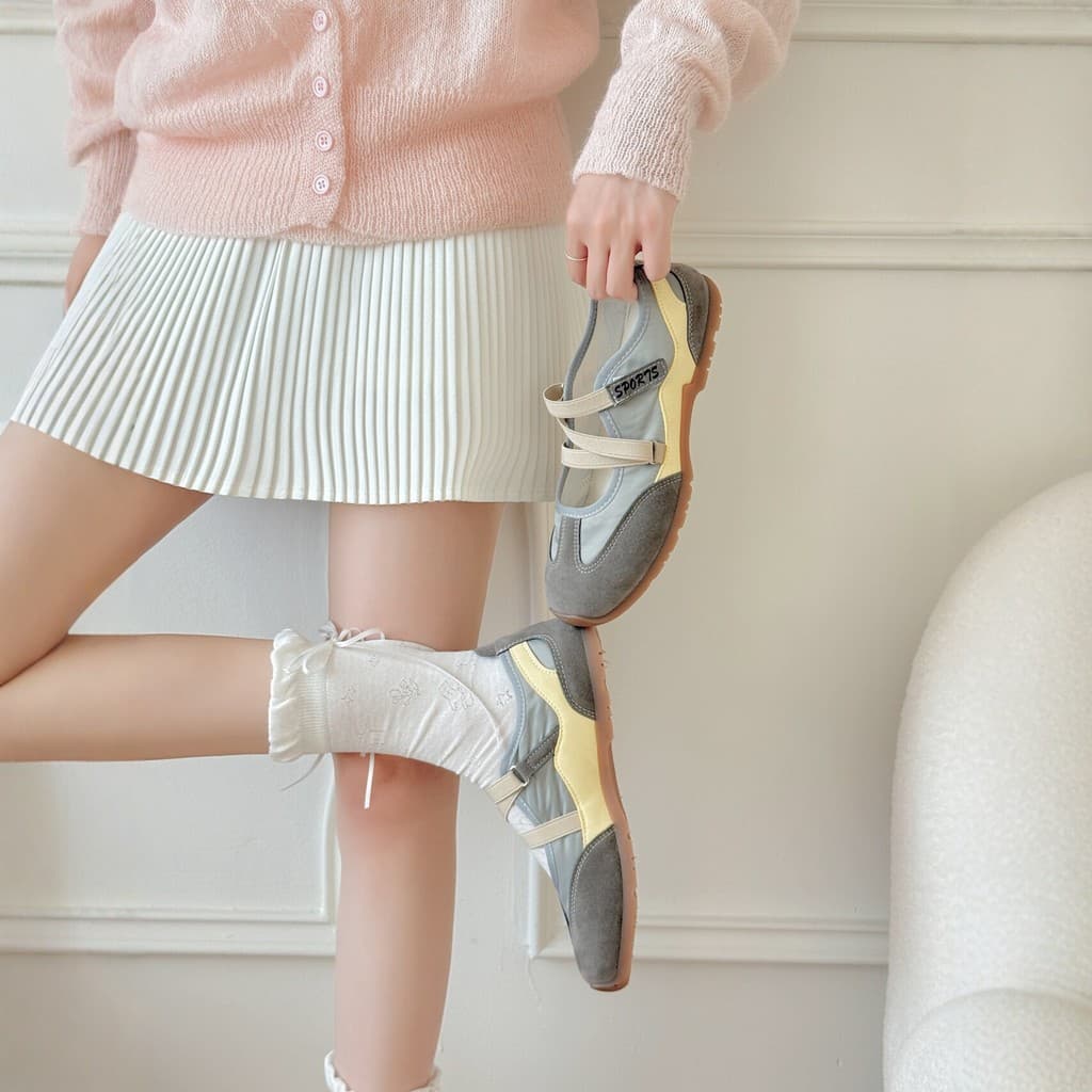 Primavera verão novo estilo cor combinando Mary Jane sapatos femininos plana sola macia sapatos de treinamento de balé A