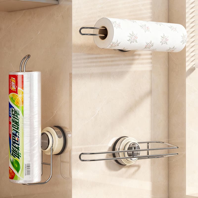 Novo estilo ventosa suporte de toalha de cozinha sem perfuração armário toalhetes rolo suporte de papel preguiçoso pano
