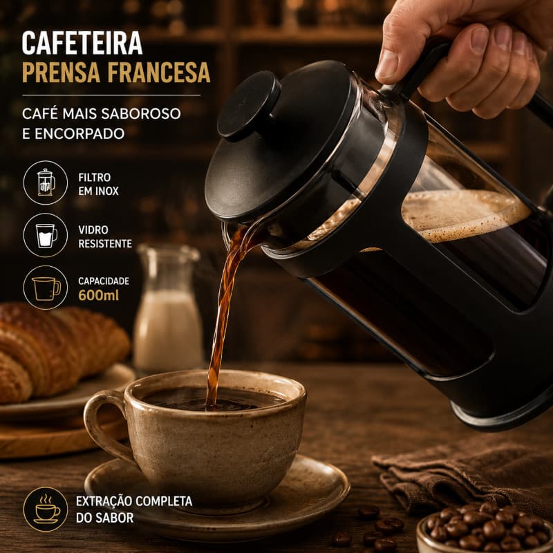 Prensa Francesa 600ml Cafeteira French Press com Filtro Inox para Café e Chá