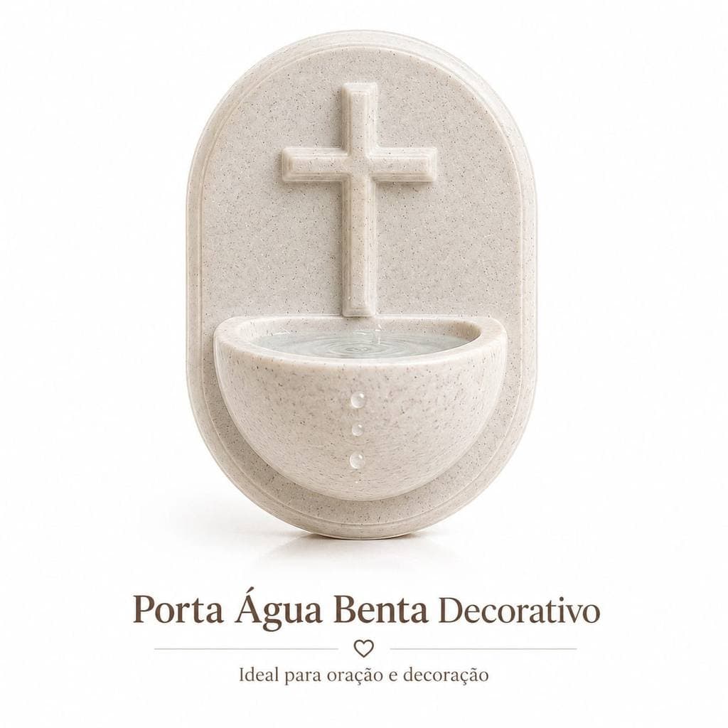 Pia de Água Benta Religiosa Efeito Mármore | Anjo, Cruz, Jesus e Nossa Senhora | Parede lembracinha batizado