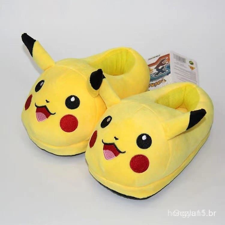 Chinelos de pelúcia Pokemon sapatos de algodão de pelúcia com pernas compridas para casa Pikachu chinelos casuais macios
