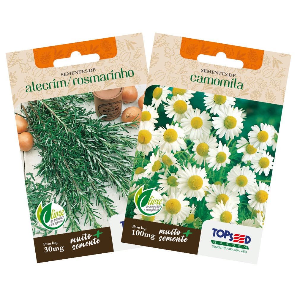 Kit Sementes Alecrim e Camomila para Horta,Vaso e jardim - TopSeed