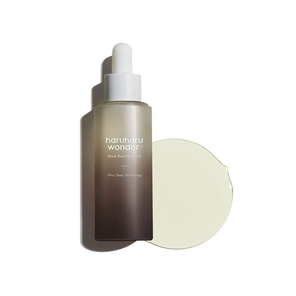 Óleo Facial de Arroz Preto HARUHARU Wonder, Rápida Absorção, Pele Radiante, Para todos os tipos de pele, Vitamina E, Cui