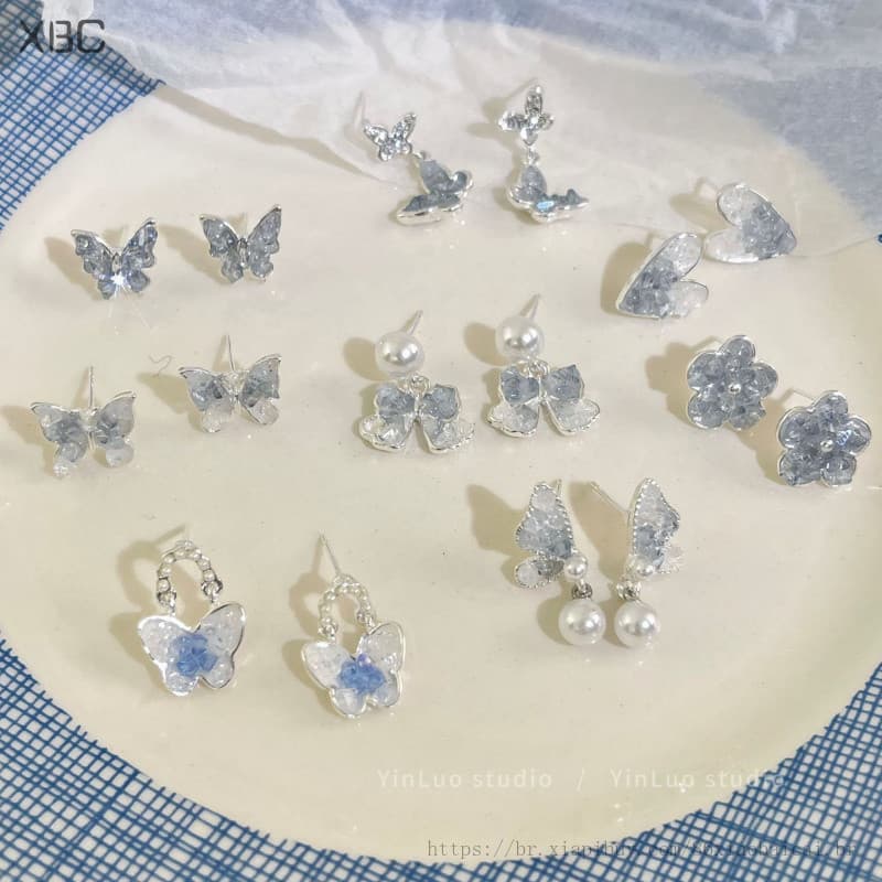 Brincos femininos, brincos de cristal, brincos de borboleta, pinos de prata hipoalergênicos