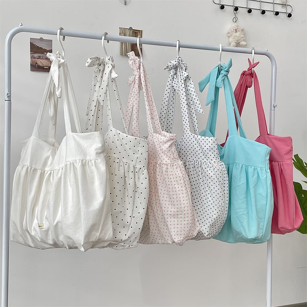 Bolsa Hobo De Lona De Bolinhas Estilo Coreano-Casual Doce Grande Para Estudantes