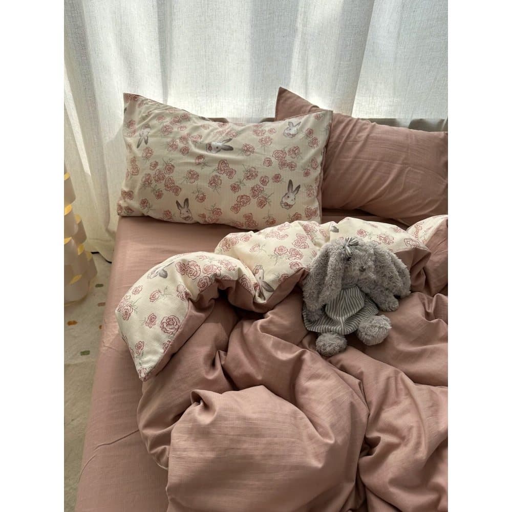 Retro menina rosa ins Mix Match estilo rosa coelho lavado algodão conjunto de quatro peças lençol estudante conjunto de