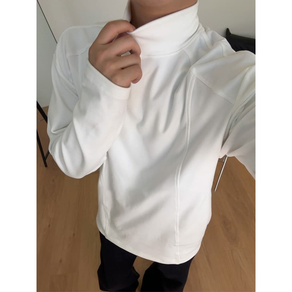 Cleanfit meia gola alta alemão veludo camisa de fundo masculina outono inverno desconstrução frente ombro manga comprida