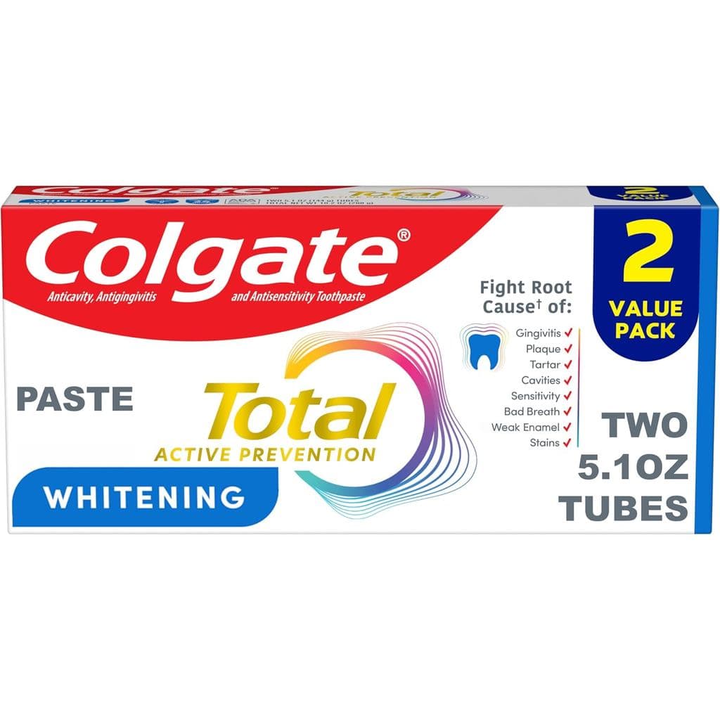 Pasta de Dente Colgate Total Whitening, 5.1 oz, Pacote com 2, Fluoreto Antibacteriano para Placa, Gengivite, Sensibilida