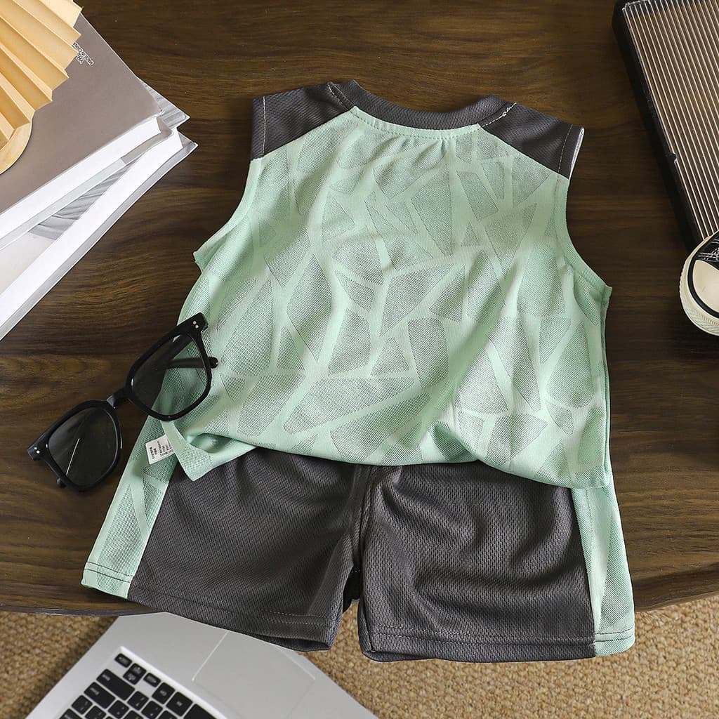 Conjunto de colete infantil verão novo estilo 2026 moda estilo fino meninos camisa esportiva de secagem rápida bebê resp