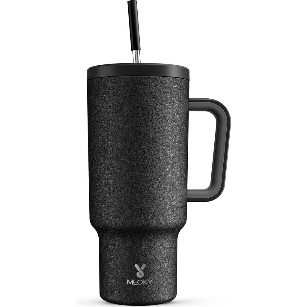 Copo Térmico Meoky de 40oz com Alça, Tampa à Prova de Vazamentos e Canudo, Caneca de Café Isolada em Aço Inoxidável para