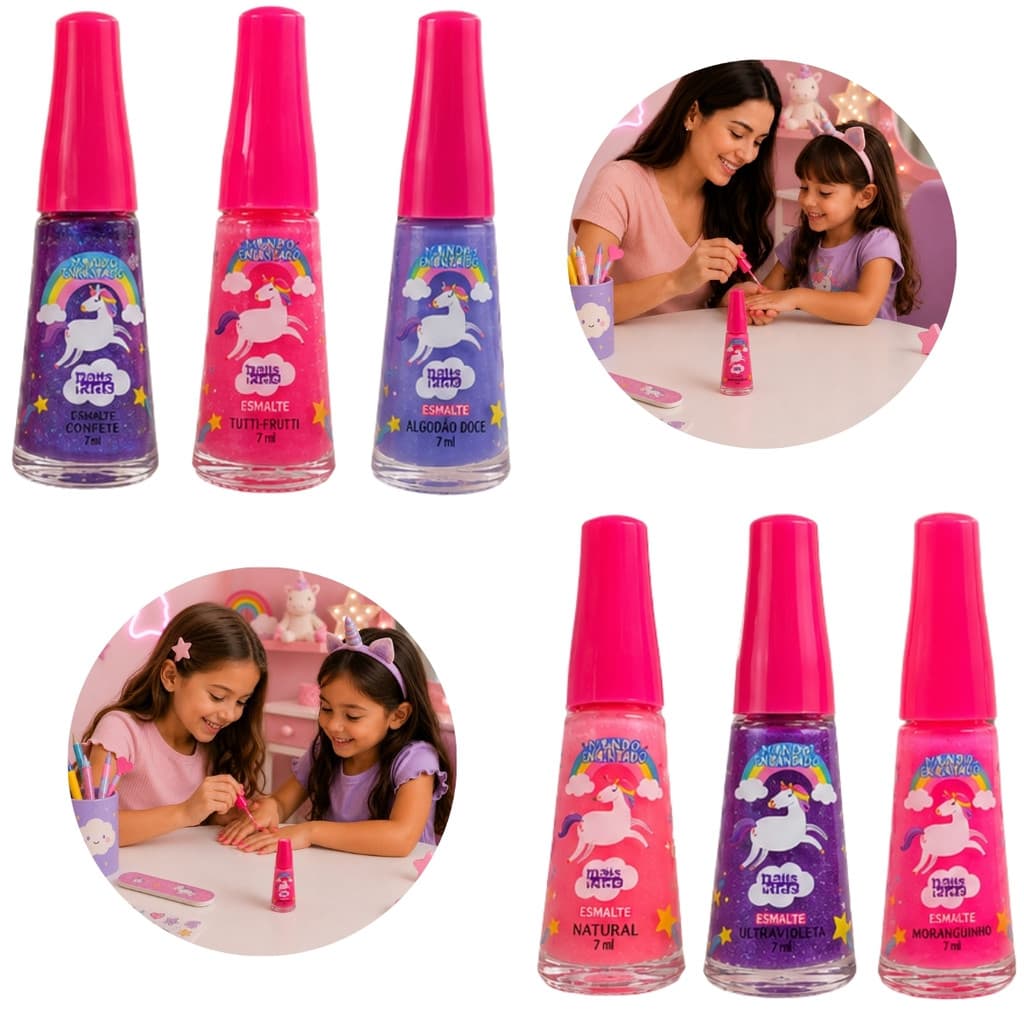 Kit 6 Esmaltes De Unha Infantil Unicórnio Sereia Teen Kit Atacado para Crianças