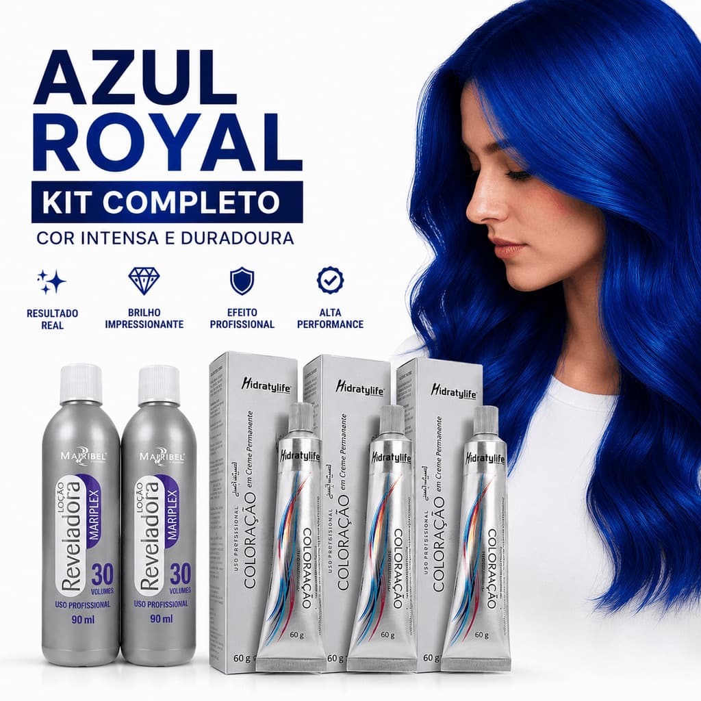 Tinta Azul para Cabelo Kit completo com 3 Tintas e 2 Oxidantes | Adquira já!