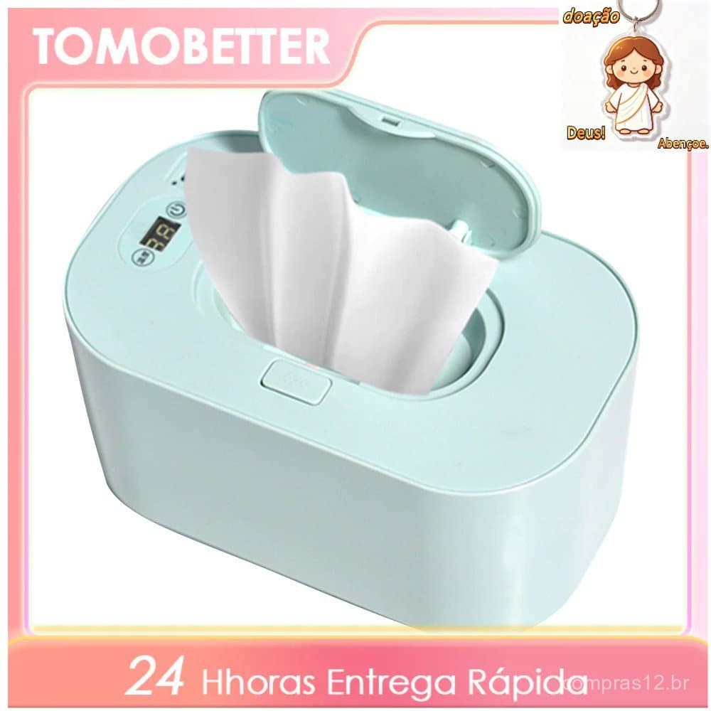 Aquecedor Lenço Umedecido Bebê USB 45°C Constante 80 Lenços Tampa Superior Portátil Silencioso Branco/Verde/Rosa