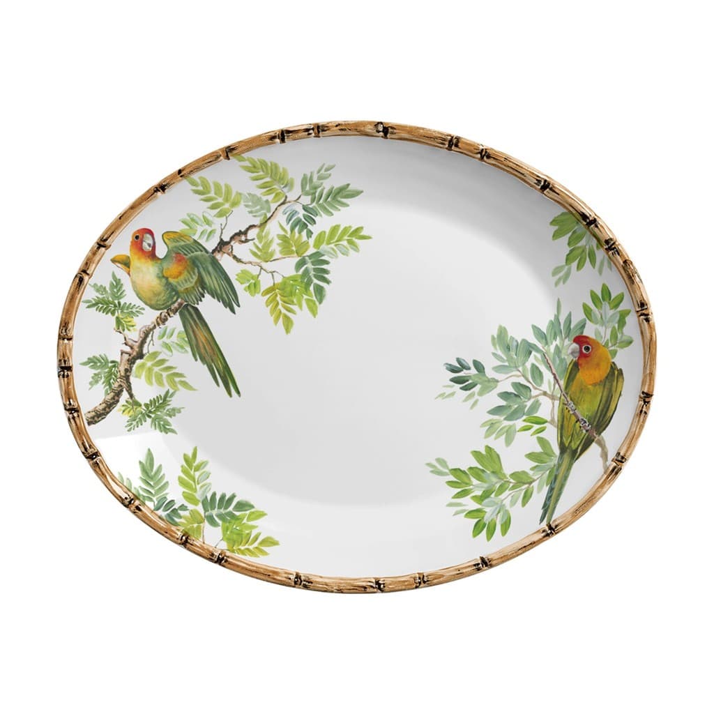 TRAVESSA EM PORCELANA  MÉDIA GREEN PARROT MB