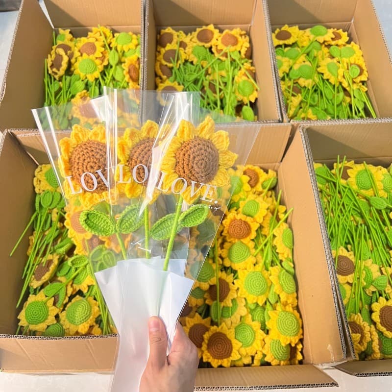 10 peças produto acabado crochê malha girassol atacado 50 peças produtos acabados tricotados à mão fio flor fio faça voc
