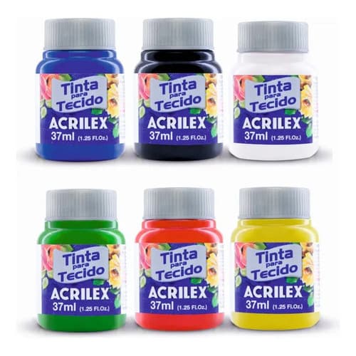 Kit 6 Tinta Para Tecido Acrilex Fosca Cores A Escolher Cores A Escolher (conjunto Com Múltiplas Cores)