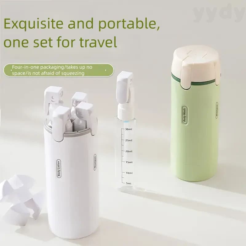 Dispensador de Shampoo Portátil 4 em 1, Garrafa de Armazenamento de Plástico, Design Compacto e Amigo de Viagens para Fá