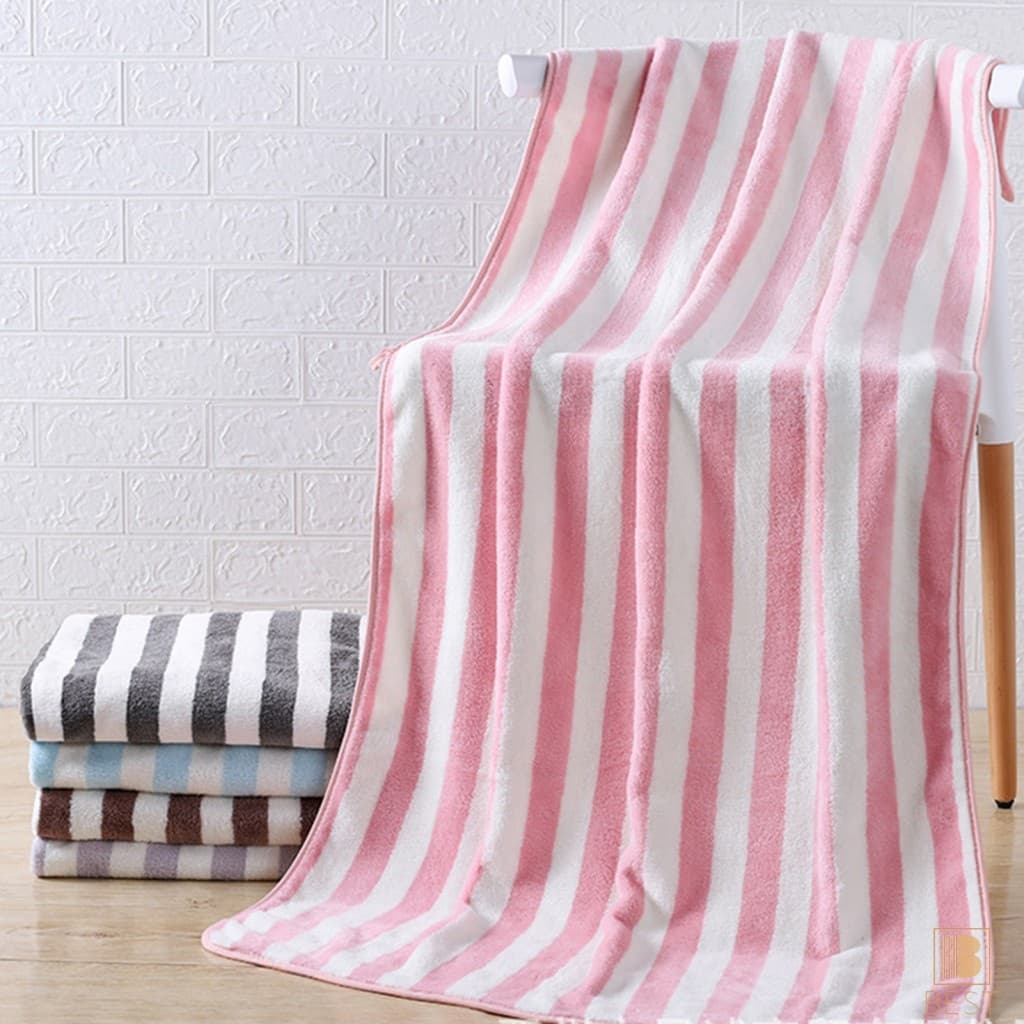 Toalhas De Banho De Pelúcia Listradas-Absorvente Macio De Secagem Rápida Para Pele Sensível