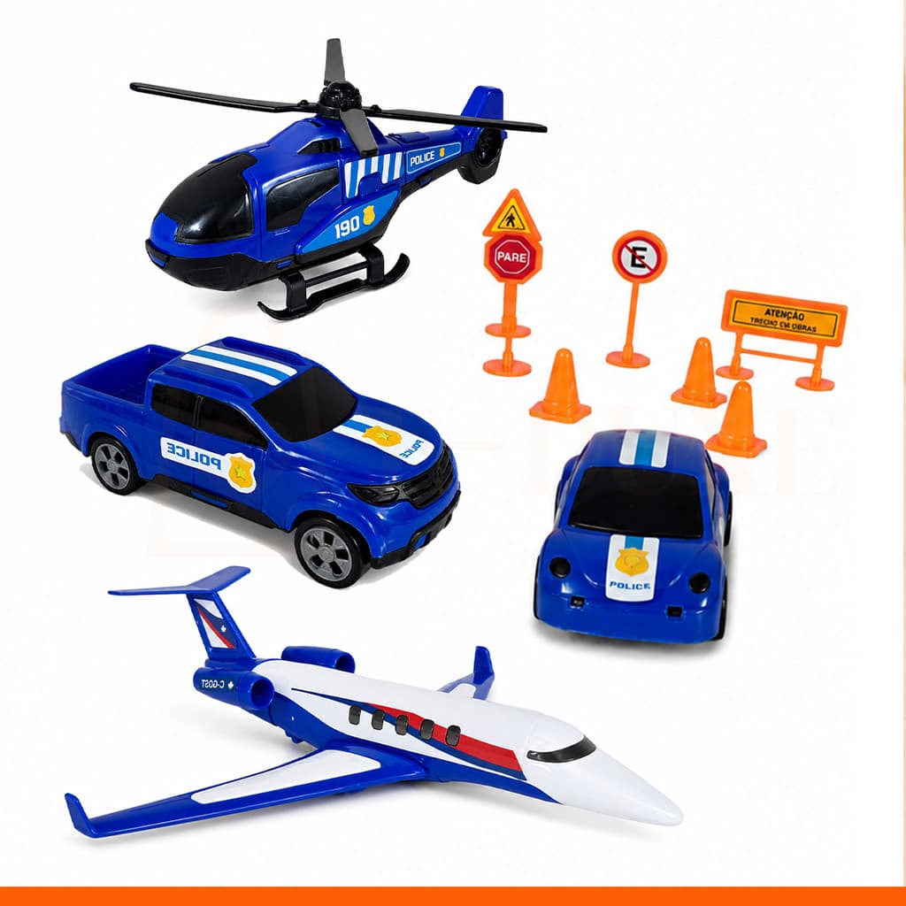 Brinquedo Para Menino Infantil Kit Avião Helicóptero Carro de Polícia