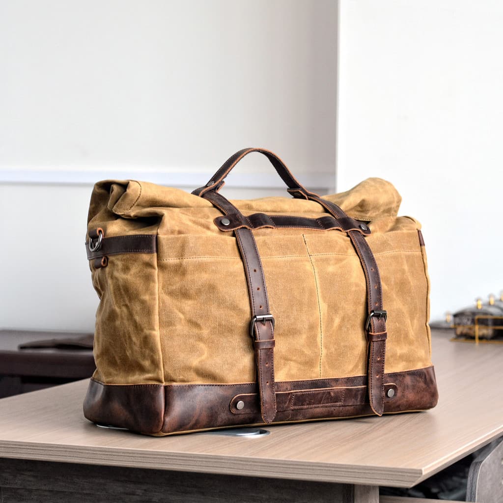 Makikawa bolsa de viagem portátil de grande capacidade, europeia, americana, retrô, à prova d'água, lona encerada, bolsa