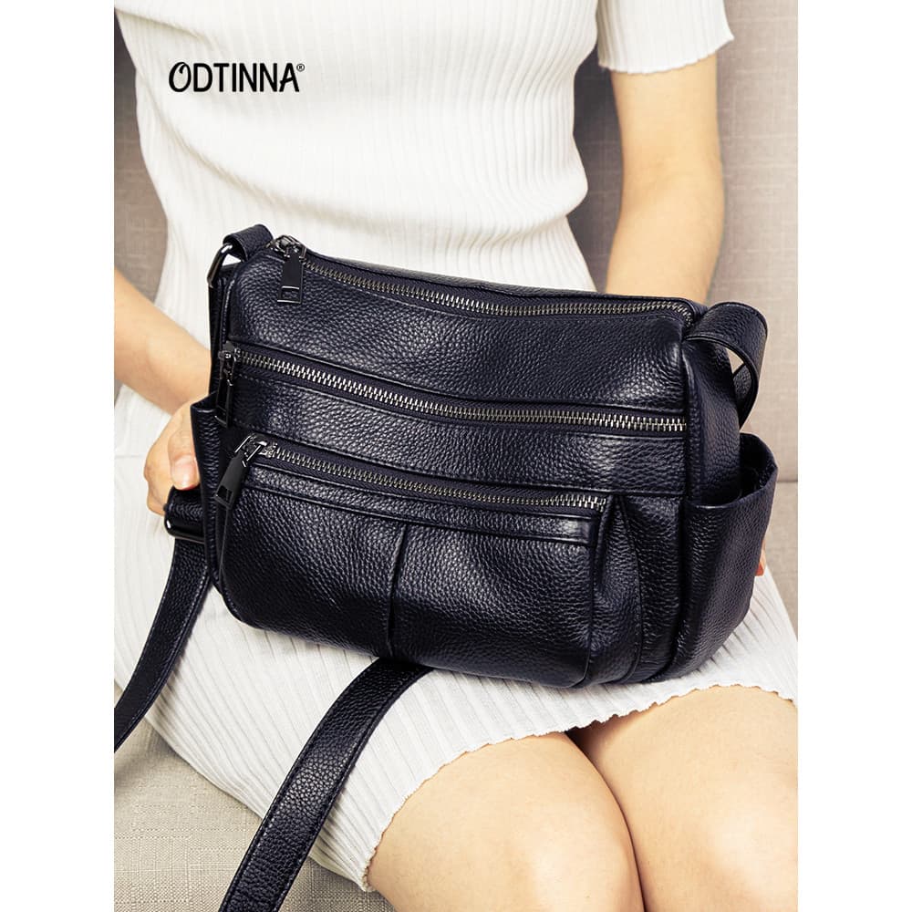 Bolsa feminina de couro genuíno com vários compartimentos, novo estilo 2026, elegante, atmosférica, primeira camada, cru