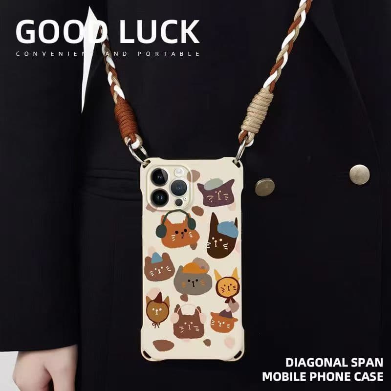 Capa de telefone colorida cabeça de gato adequada para iPhone17ProMax capa de telefone Crossbody 14 com tudo incluído 13